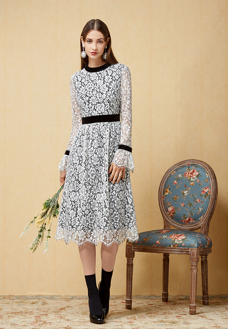 women's casual fall dresses Guipure Lace Midi Dress – MissChicFashion