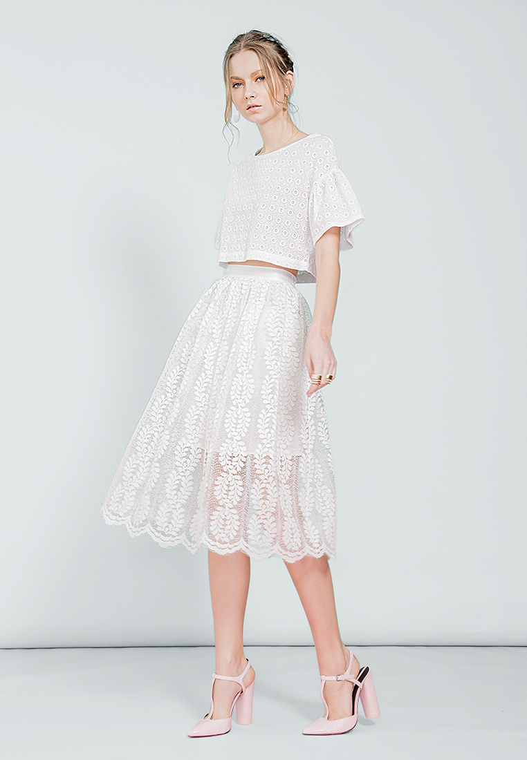 Guipure Lace Midi Skirt